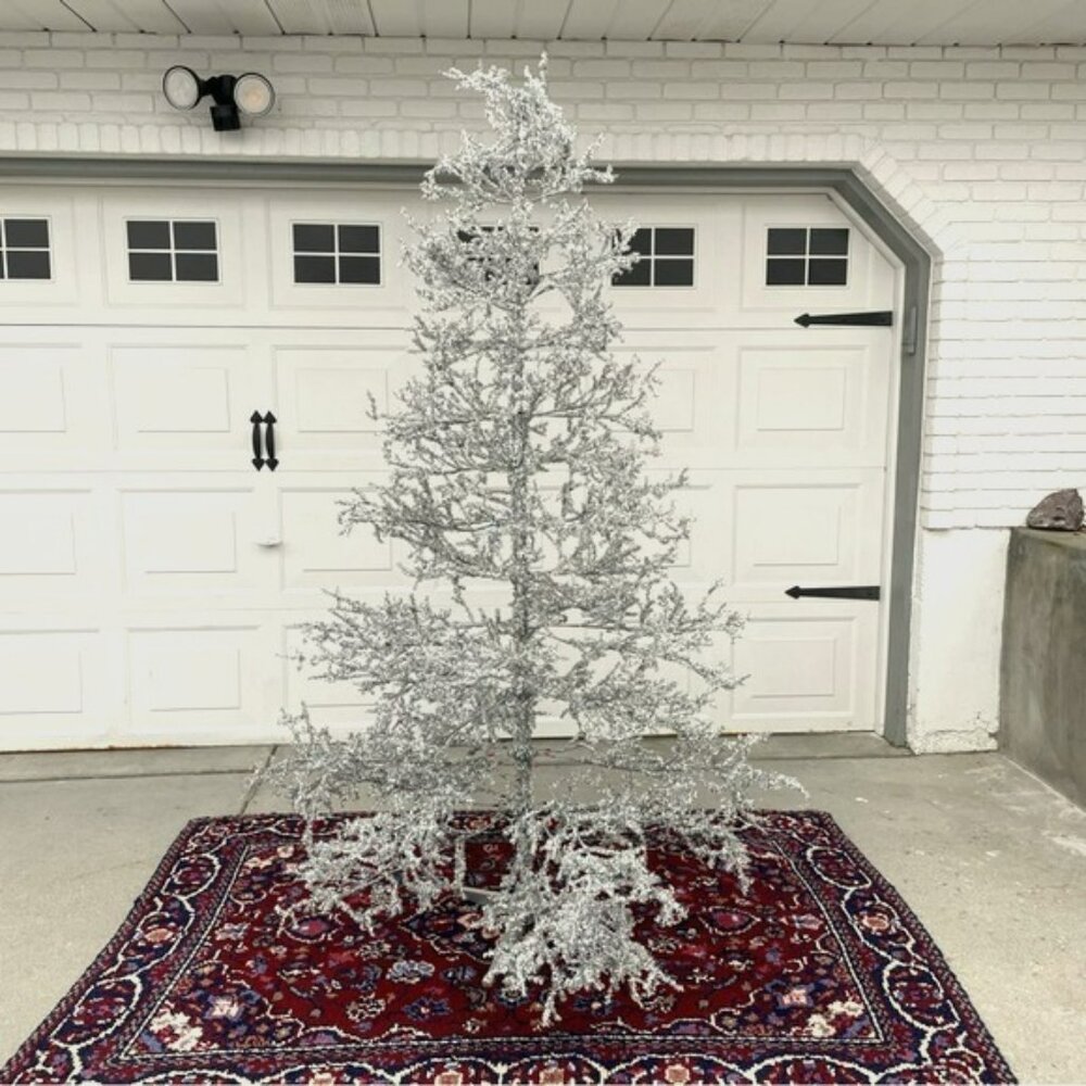 Unbranded | Vintage Style Silver Tinsel Christmas Tree 7ft Metallic 7 Foot Large